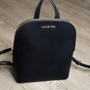 Michael Kors Black Saffiano Leather Backpack with Gold Hardware